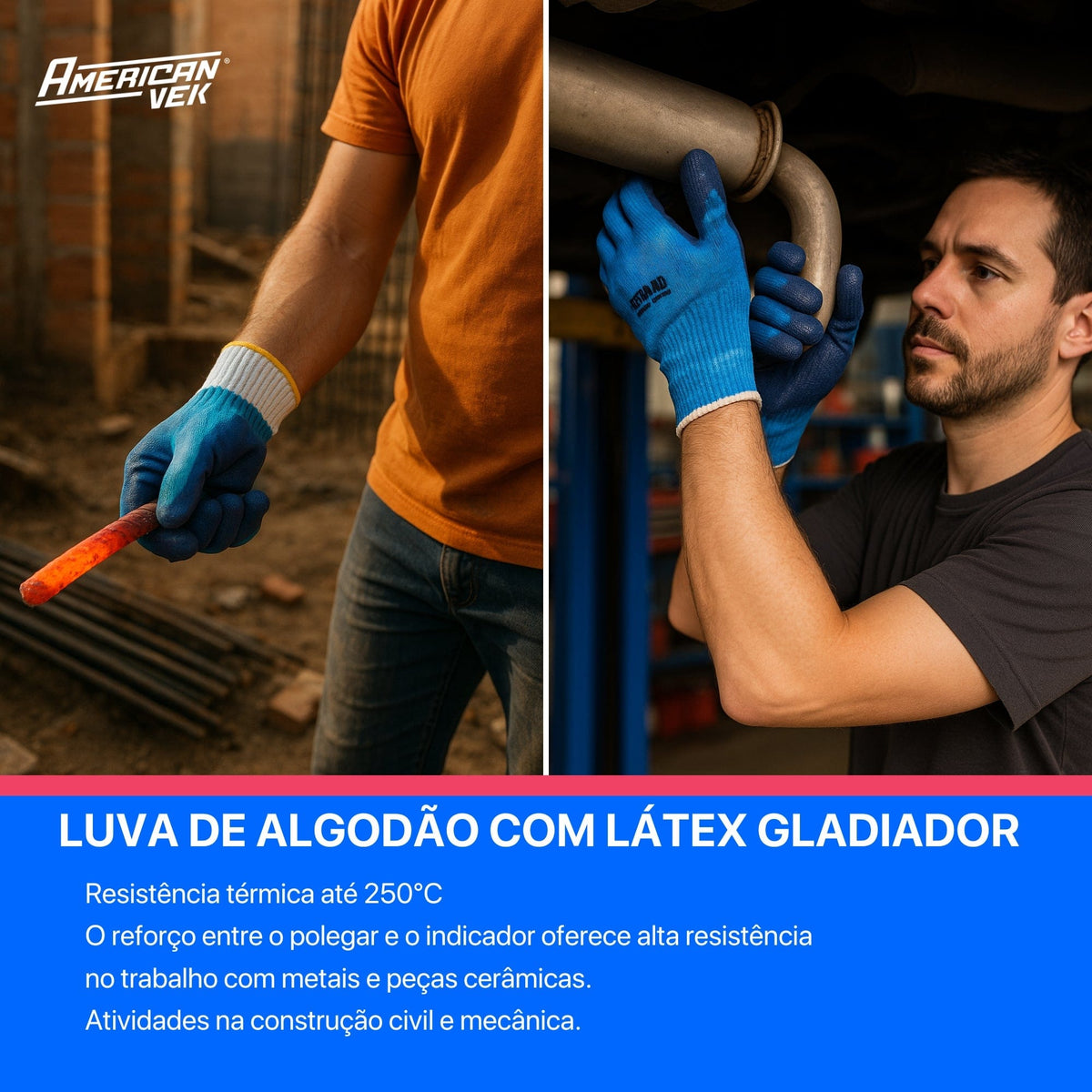 03 Pares Luva de Segurança Gladiador Danny DA36105AZ Emborrachada - Construções, Pintores, Serviços Gerais