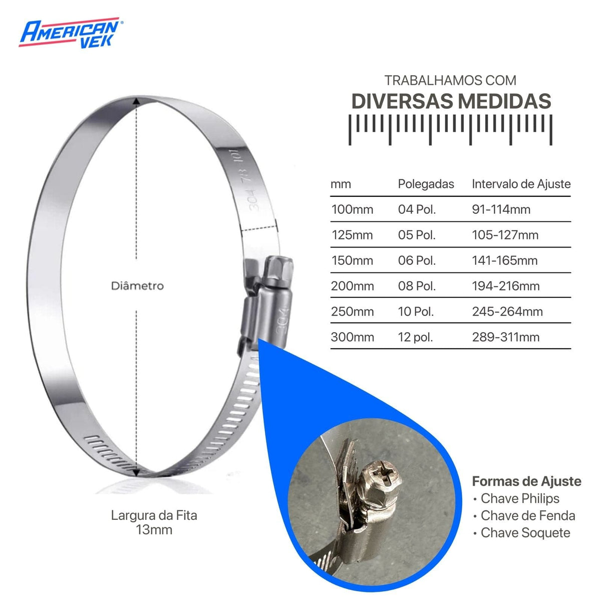 Abraçadeira Aço Inox 8 Pol. 200mm