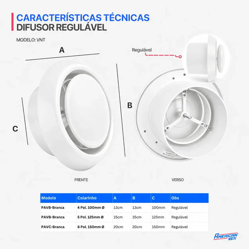 Acabamento Difusor de Ar Redondo Branco 100mm - PAV B