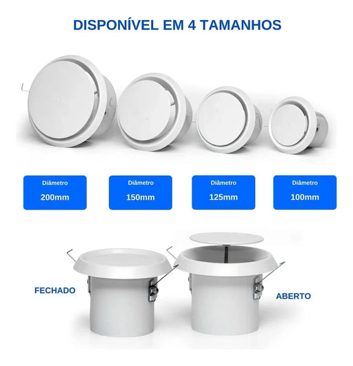 Acabamento Difusor de Ar Redondo Fixação Mola -  100mm
