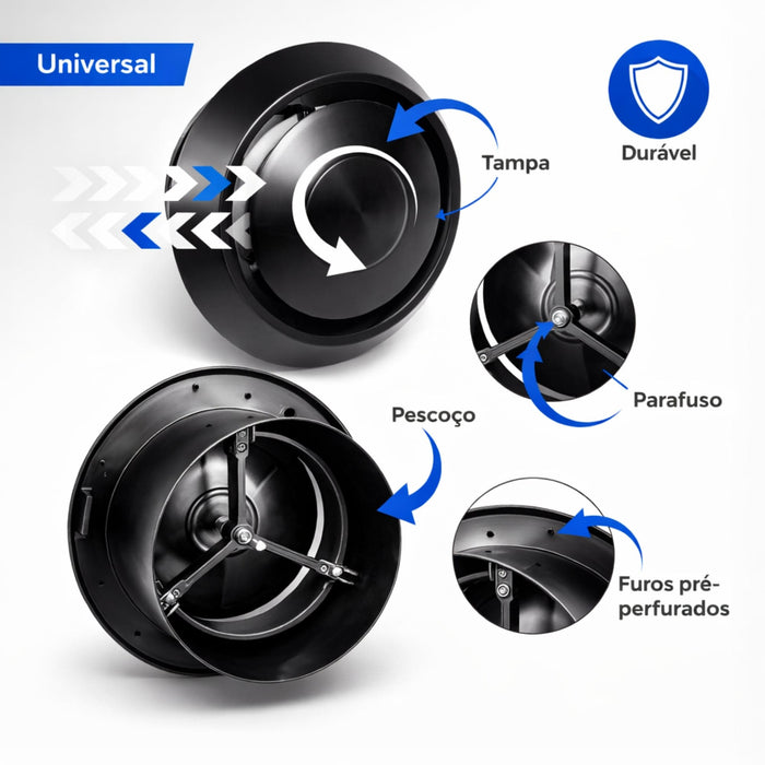 Acabamento Difusor de Ar Redondo Preto 150mm - PAV C