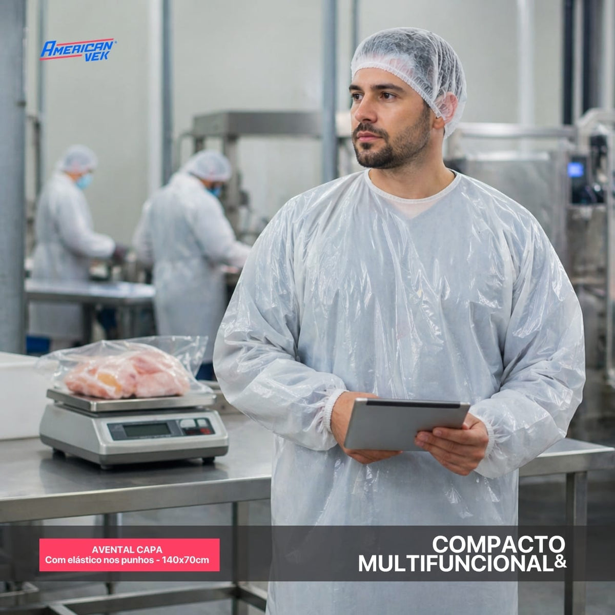 Avental Capa Impermeável Branco em Polietileno Manga Longa com Elástico (25 Unds) | CA30012