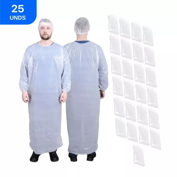 Avental Capa Impermeável Branco em Polietileno Manga Longa com Elástico (25 Unds) | CA30360