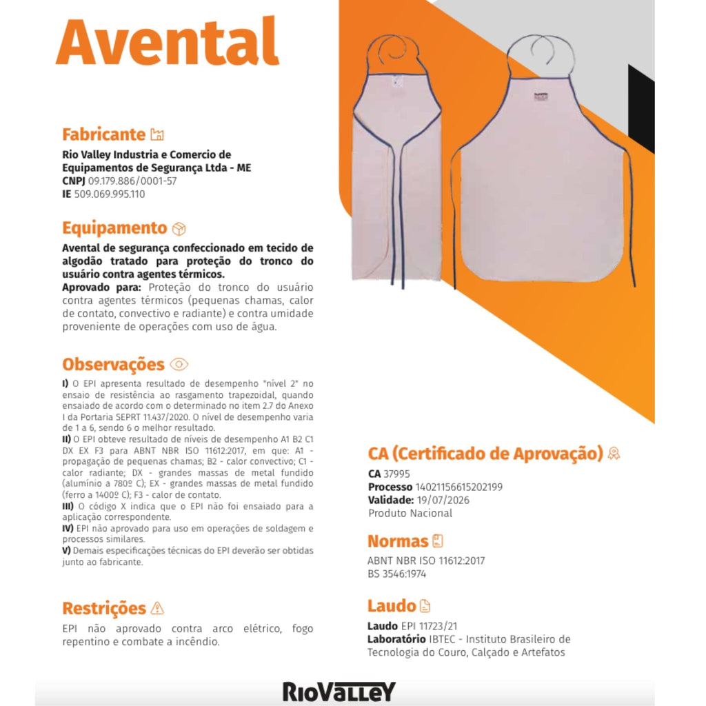 Avental de Cozinha Térmico Até 250ºC 90 x 70cm RIO186 CA37995