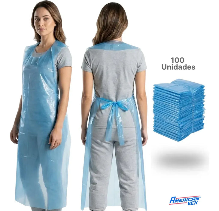Avental Descartável Polietileno Azul 70x120 100 Unidades | CA39356