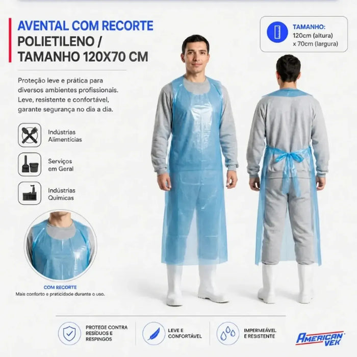 Avental Descartável Polietileno Azul 70x120 100 Unidades | CA39356