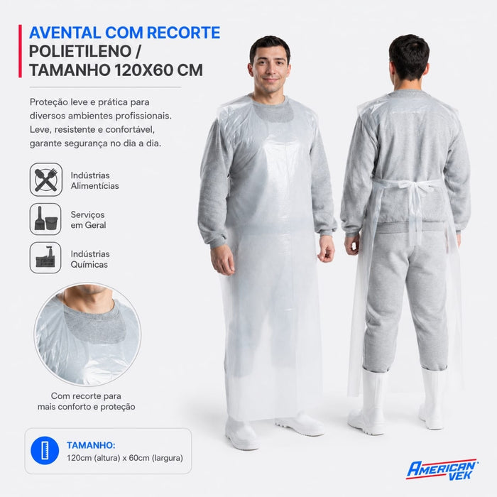 Avental em Polietileno com Fitilho 120x60 100 Unidades - Ideal para Frigoríficos, Indústrias Alimentícias, Laboratórios e Clínicas