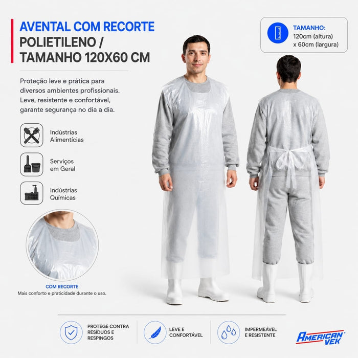 Avental em Polietileno com Fitilho 120x60 100 Unidades - Ideal para Frigoríficos, Indústrias Alimentícias, Laboratórios e Clínicas