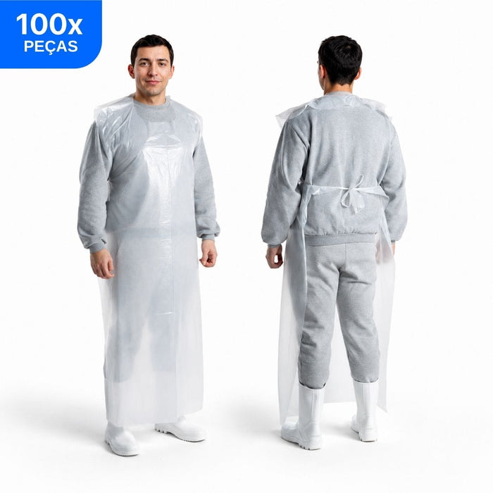 Avental em Polietileno com Fitilho 120x60 100 Unidades - Ideal para Frigoríficos, Indústrias Alimentícias, Laboratórios e Clínicas
