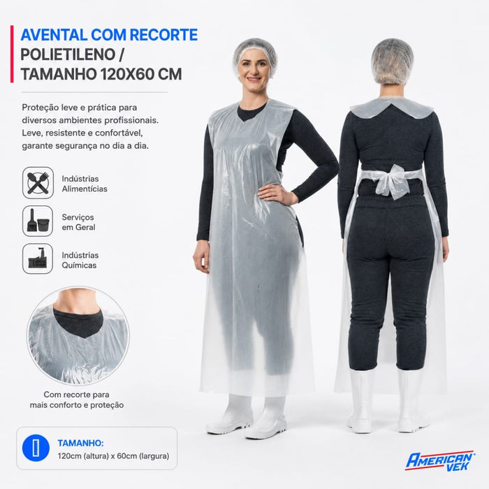 Avental em Polietileno com Fitilho 120x60 100 Unidades - Ideal para Frigoríficos, Indústrias Alimentícias, Laboratórios e Clínicas