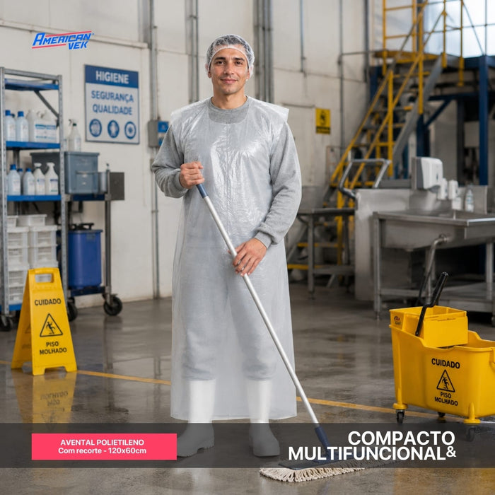 Avental em Polietileno com Fitilho 120x60 100 Unidades - Ideal para Frigoríficos, Indústrias Alimentícias, Laboratórios e Clínicas