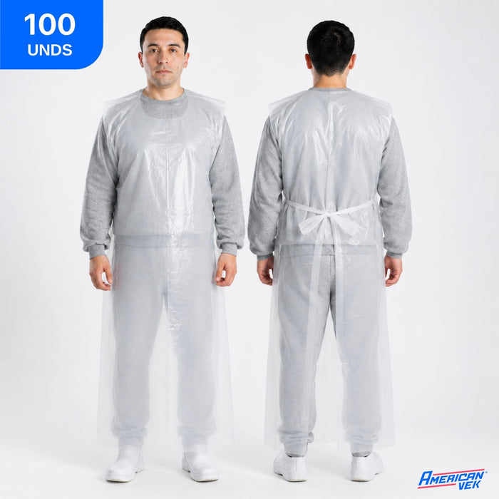 Avental Plástico Descartável Impermeável Extra Longo 150x80 Branco (100 Unds)