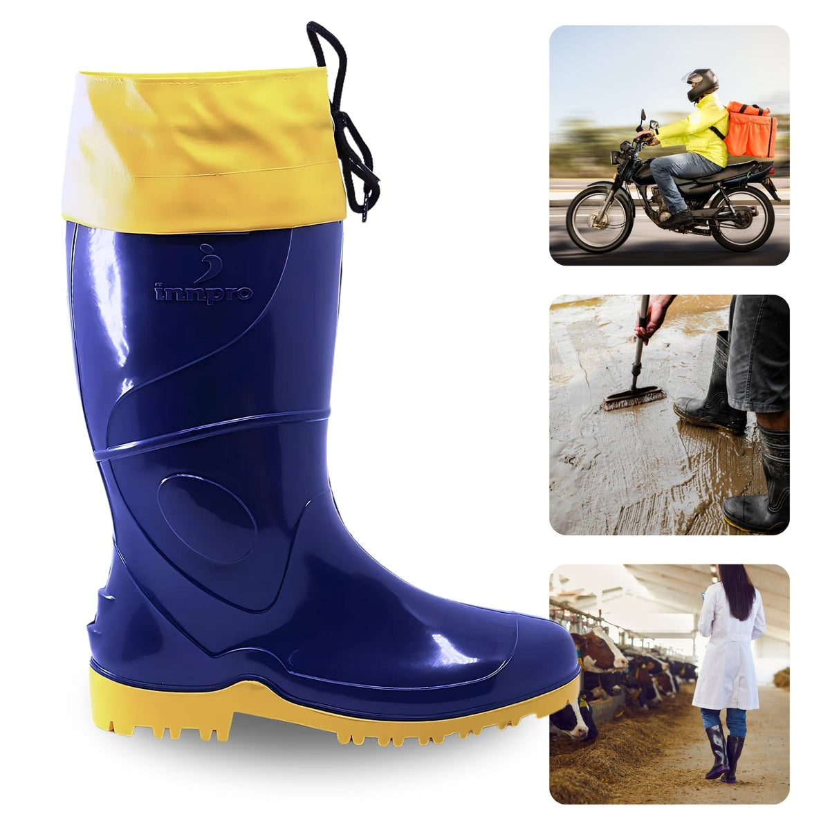 Bota de Borracha PCV Azul Impermeável Super Resistente Cano Médio - Para Chuvas, Vedação - Uso Domestico e Industrial, Motoboy, Alimenticio, Açougue