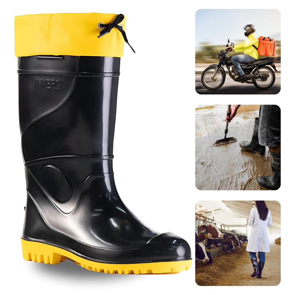 Bota PVC Preta Impermeável Acquatic com Forro Cano Médio Innpro