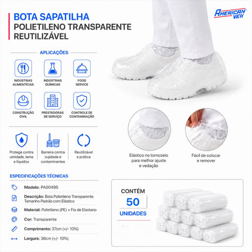 Bota Propé em Polietileno Transparente com Elástico Impermeável – (50 Unds)