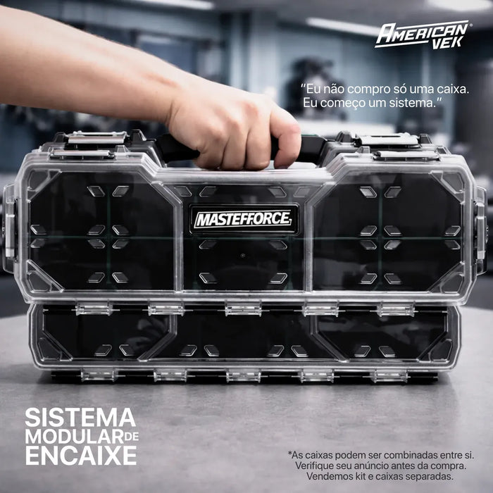 Caixa de Ferramentas Organizador Maleta 10 Divisórias - Tampa Transparente e Travas Metálicas