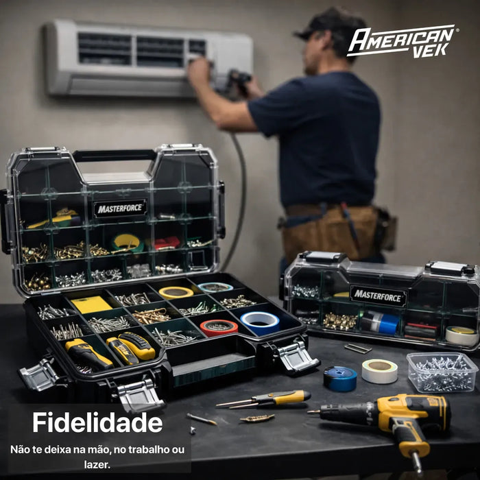 Caixa de Ferramentas Organizador Maleta 17 Divisórias - Tampa Transparente e Travas Metálicas