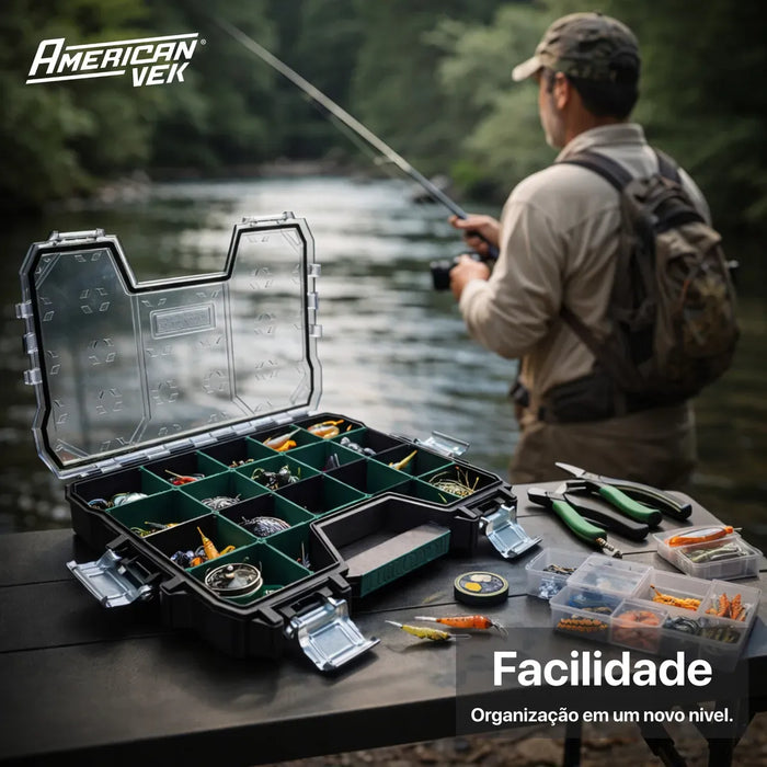 Caixa de Ferramentas Organizador Maleta 17 Divisórias - Tampa Transparente e Travas Metálicas