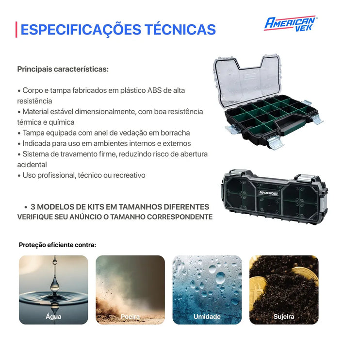 Caixa de Ferramentas Organizador Maleta 17 Divisórias - Tampa Transparente e Travas Metálicas