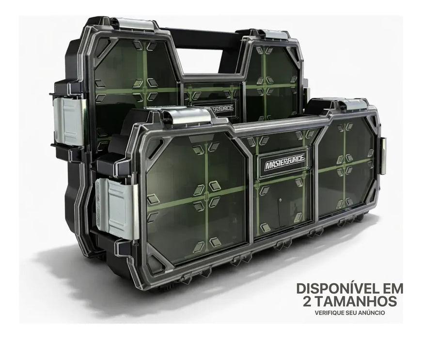 Caixa de Ferramentas Organizador Maleta 17 Divisórias - Tampa Transparente e Travas Metálicas