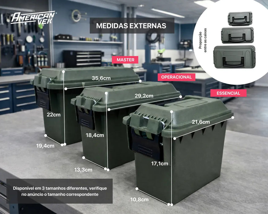 Caixa Organizadora Estanques ESSENCIAL MINI 2,2L AMMO – Plástico ABS Reforçado, Vedação e Fecho Metálico Cinza