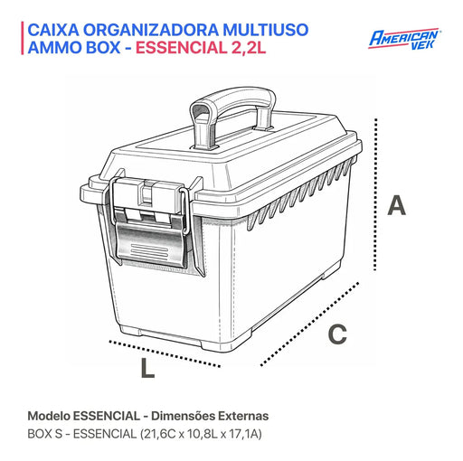 Caixa Organizadora Estanques ESSENCIAL MINI 2,2L AMMO – Plástico ABS Reforçado, Vedação e Fecho Metálico Cinza