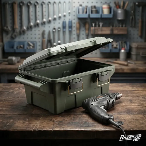 Caixa Organizadora FieldBox Tactical 16L Americanvek – Estanque Verde Militar | ABS Reforçado, Vedação e Fechos Metálicos Verde
