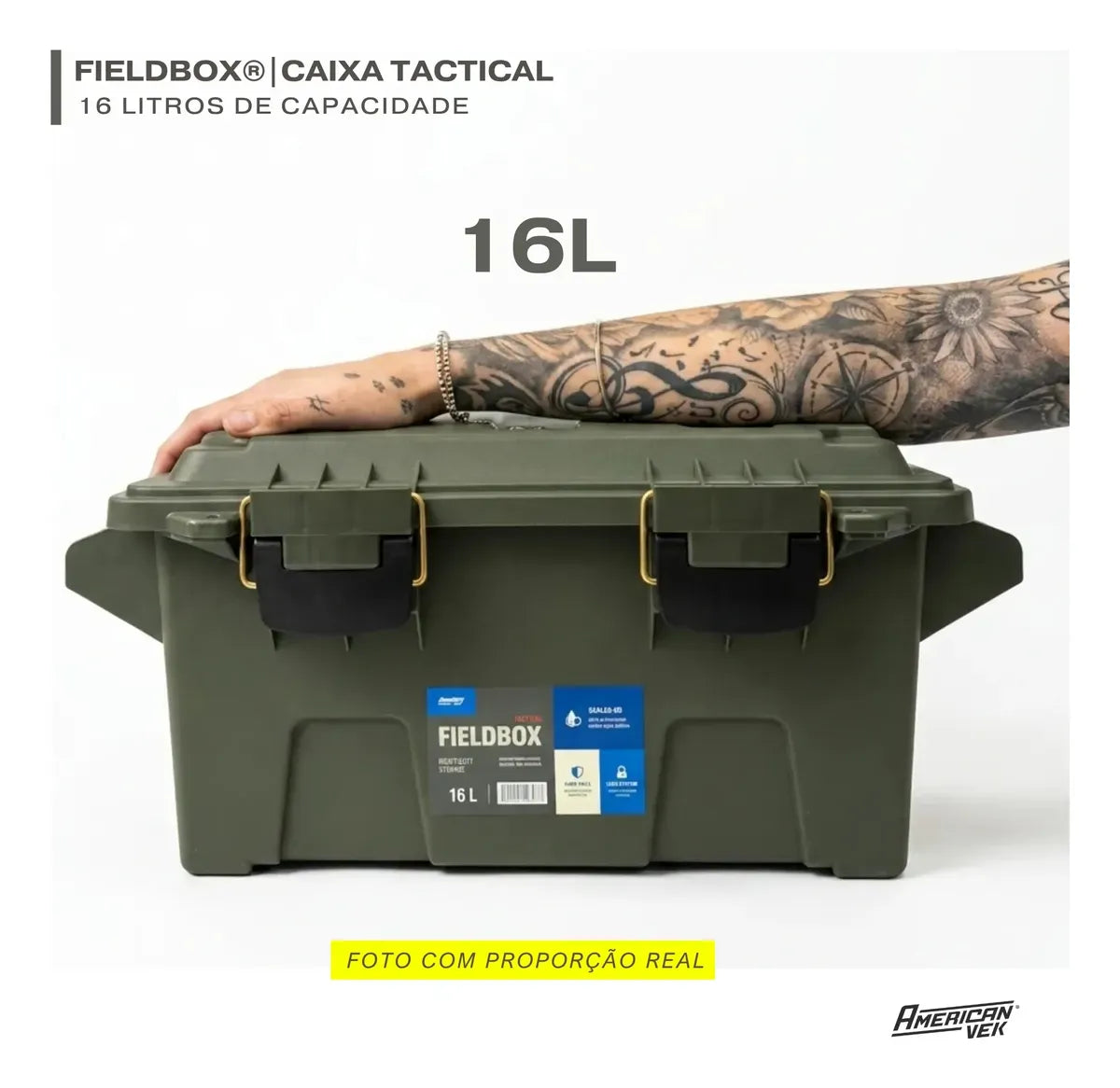 Caixa Organizadora FieldBox Tactical 16L Americanvek – Estanque Verde Militar | ABS Reforçado, Vedação e Fechos Metálicos Verde
