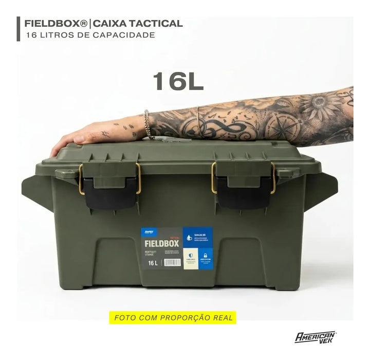 Caixa Organizadora FieldBox Tactical 16L Americanvek – Estanque Verde Militar | ABS Reforçado, Vedação e Fechos Metálicos Verde