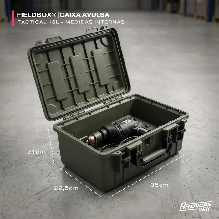 Caixa Organizadora FieldBox Tactical 16L Americanvek – Estanque Verde Militar | ABS Reforçado, Vedação e Fechos Metálicos Verde