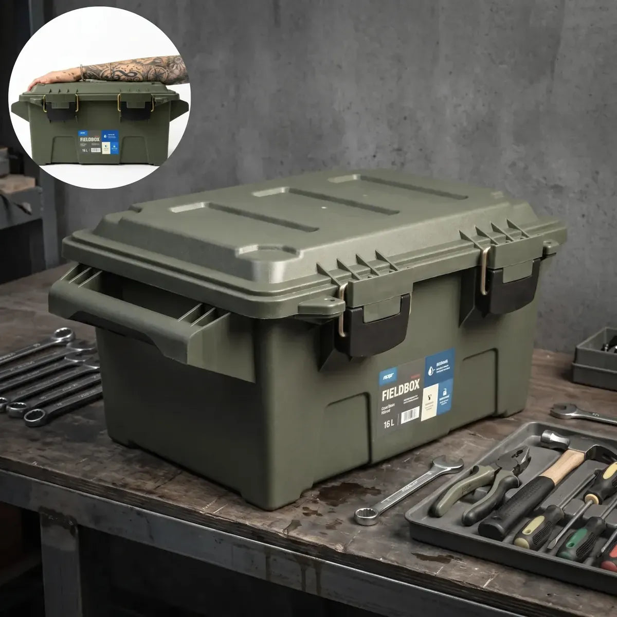 Caixa Organizadora FieldBox Tactical 16L Americanvek – Estanque Verde Militar | ABS Reforçado, Vedação e Fechos Metálicos Verde