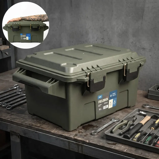 Caixa Organizadora FieldBox Tactical 16L Americanvek – Estanque Verde Militar | ABS Reforçado, Vedação e Fechos Metálicos Verde