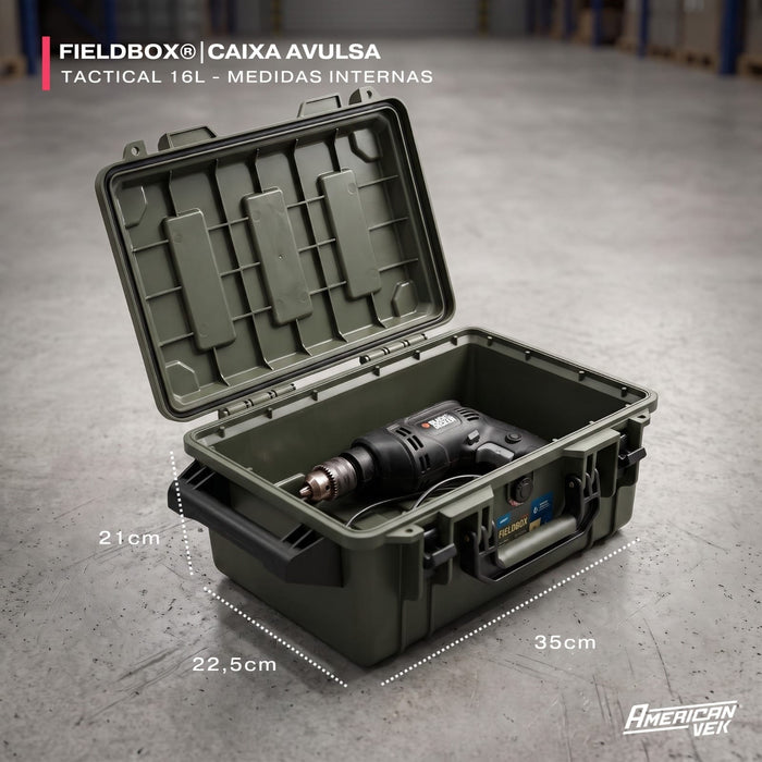 Caixa Organizadora FieldBox Tactical 16L Americanvek – Estanque Verde Militar | ABS Reforçado, Vedação e Fechos Metálicos Verde