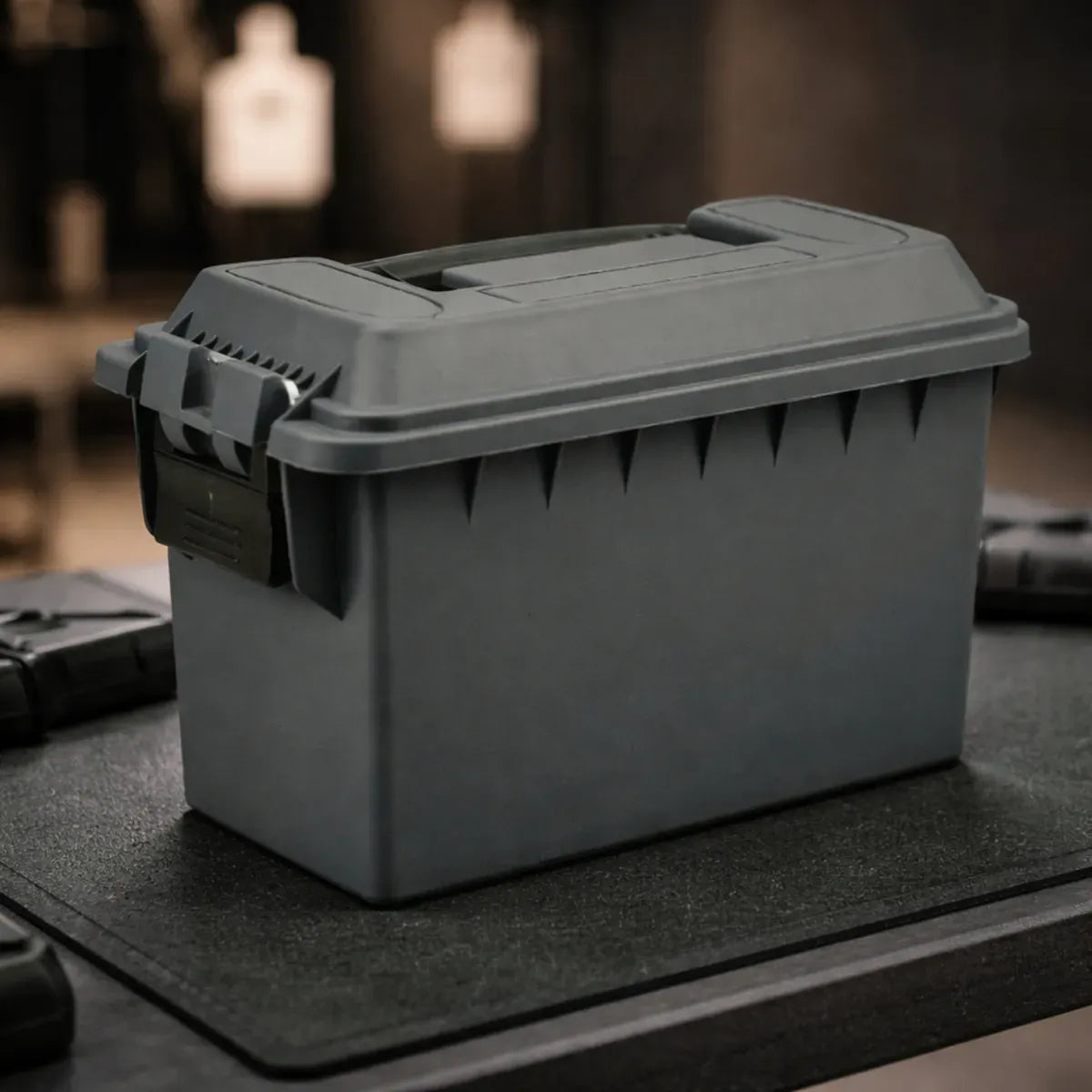 Caixa Organizadora Medium 15,2L ESTANQUE AMMO – Plástico ABS Reforçado, Vedação e Fecho Metálico Cinza