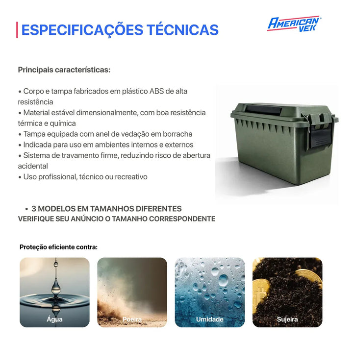 Caixa Organizadora Medium 15,2L ESTANQUE AMMO – Plástico ABS Reforçado, Vedação e Fecho Metálico Cinza