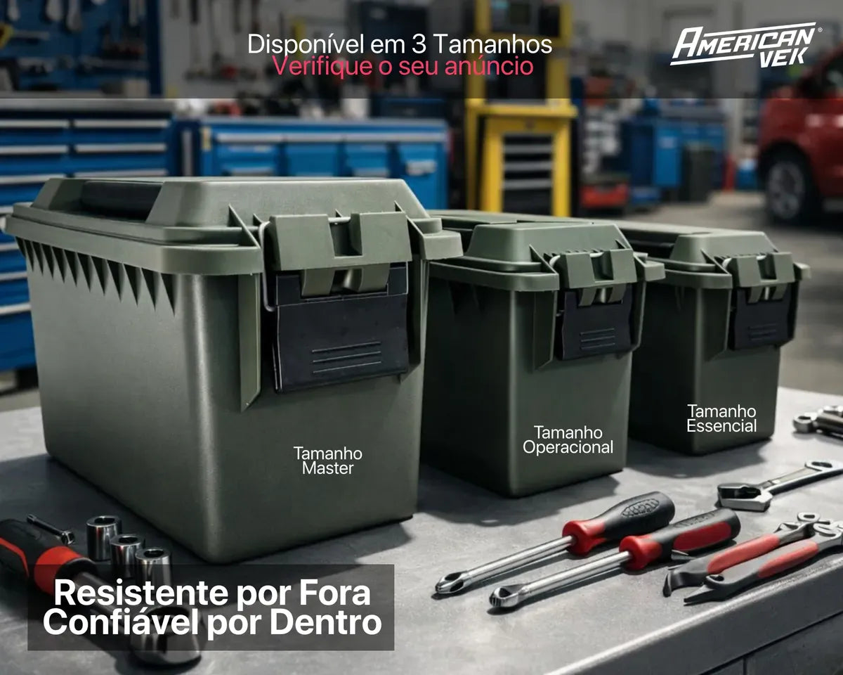 Caixa Organizadora Medium 15,2L ESTANQUE AMMO – Plástico ABS Reforçado, Vedação e Fecho Metálico Cinza