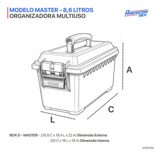Caixa Organizadora Medium 15,2L ESTANQUE AMMO – Plástico ABS Reforçado, Vedação e Fecho Metálico Cinza