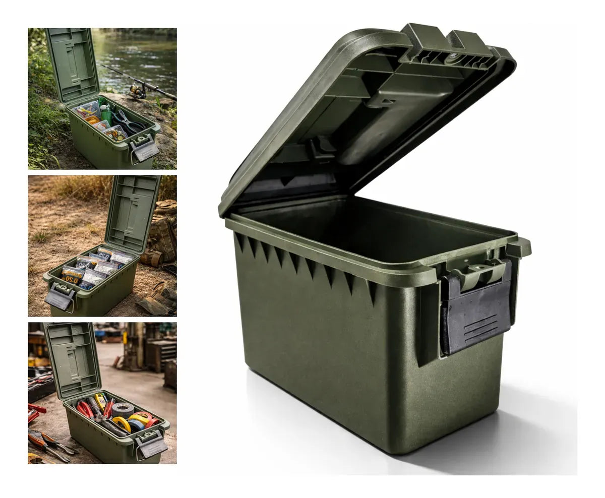 Caixa Organizadora Medium 15,2L ESTANQUE AMMO – Plástico ABS Reforçado, Vedação e Fecho Metálico Cinza
