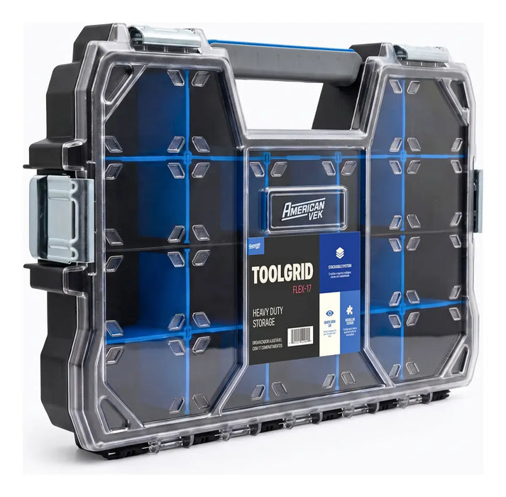 Caixa OrganizadorA ToolGrid Flex 17 – 17 Compartimentos Ajustáveis Tampa Transparente | Sistema Modular Americanvek
