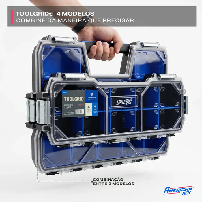 Caixa OrganizadorA ToolGrid Flex 17 – 17 Compartimentos Ajustáveis Tampa Transparente | Sistema Modular Americanvek