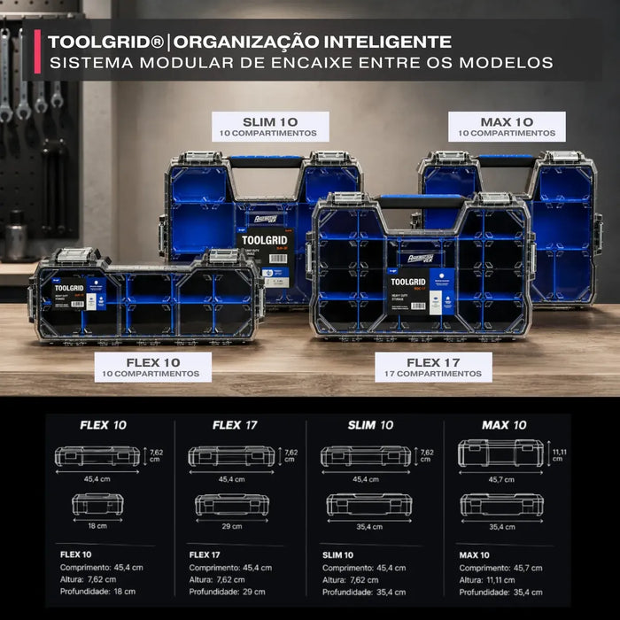 Caixa OrganizadorA ToolGrid Flex 17 – 17 Compartimentos Ajustáveis Tampa Transparente | Sistema Modular Americanvek