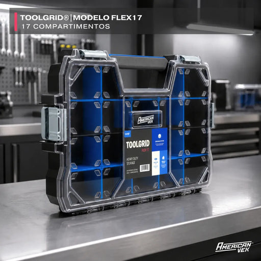Caixa OrganizadorA ToolGrid Flex 17 – 17 Compartimentos Ajustáveis Tampa Transparente | Sistema Modular Americanvek
