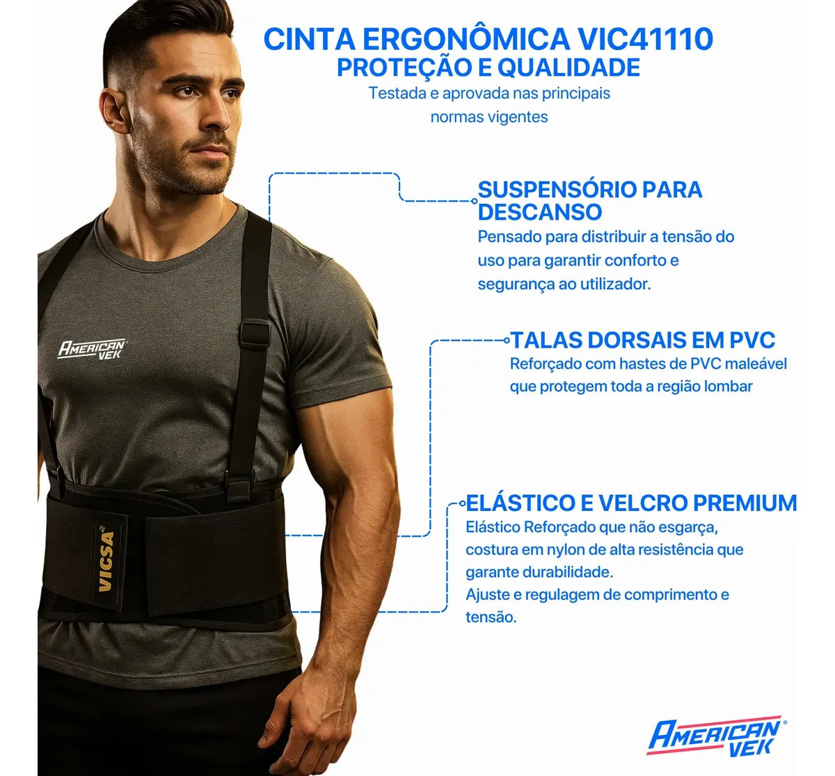 Cinta Lombar Ergonomica Preto Com Suspensório Light VIC41100 - Vicsa