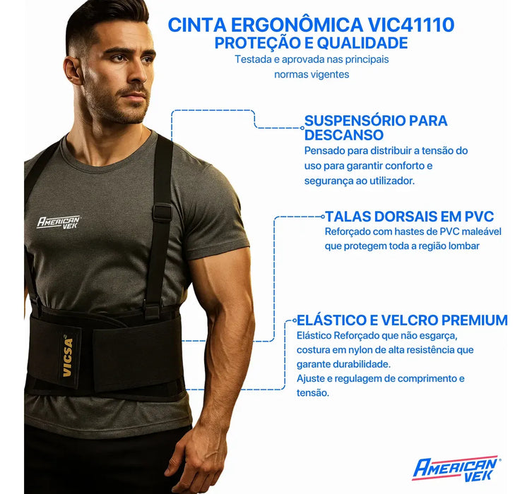 Cinta Lombar Ergonomica Preto Com Suspensório Light VIC41100 - Vicsa