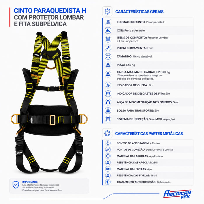 Cinto de Segurança 4 Pontos Com Apoio Lombar Suporta até 140kg - CA35613 - Vicsa VIC20529