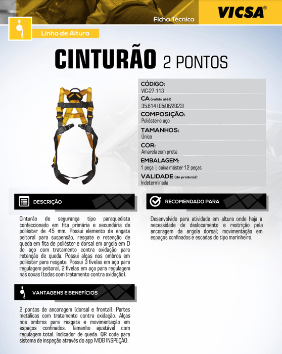 Cinto De Segurança Paraquedista 2 Pontos Vicsa Vic27113 Cinto De Segurança Paraquedista 2 Pontos Vicsa Vic27113
