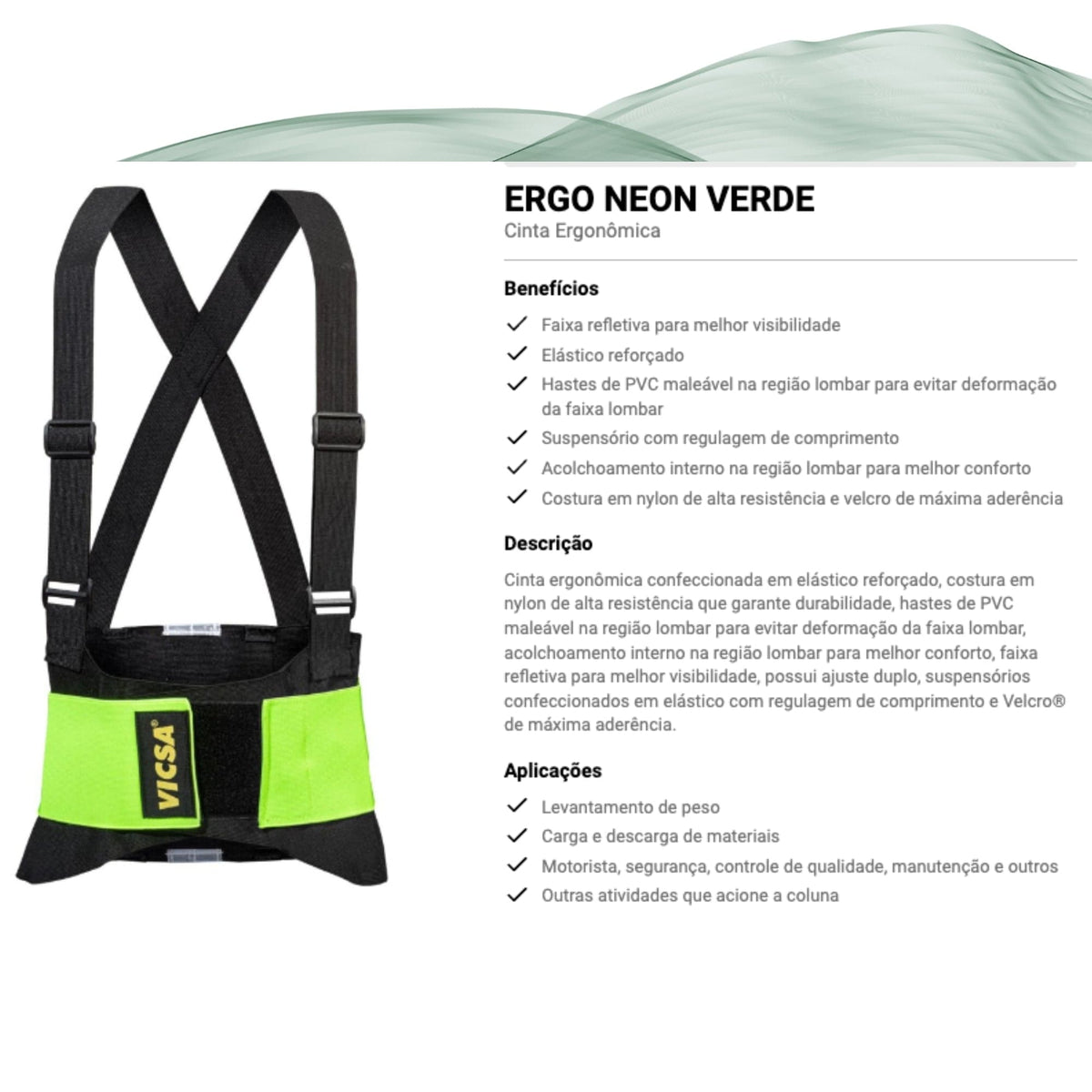 Cinto Ergonomico Vicsa Com Suspensorio Ergo Neon Verde VIC42120