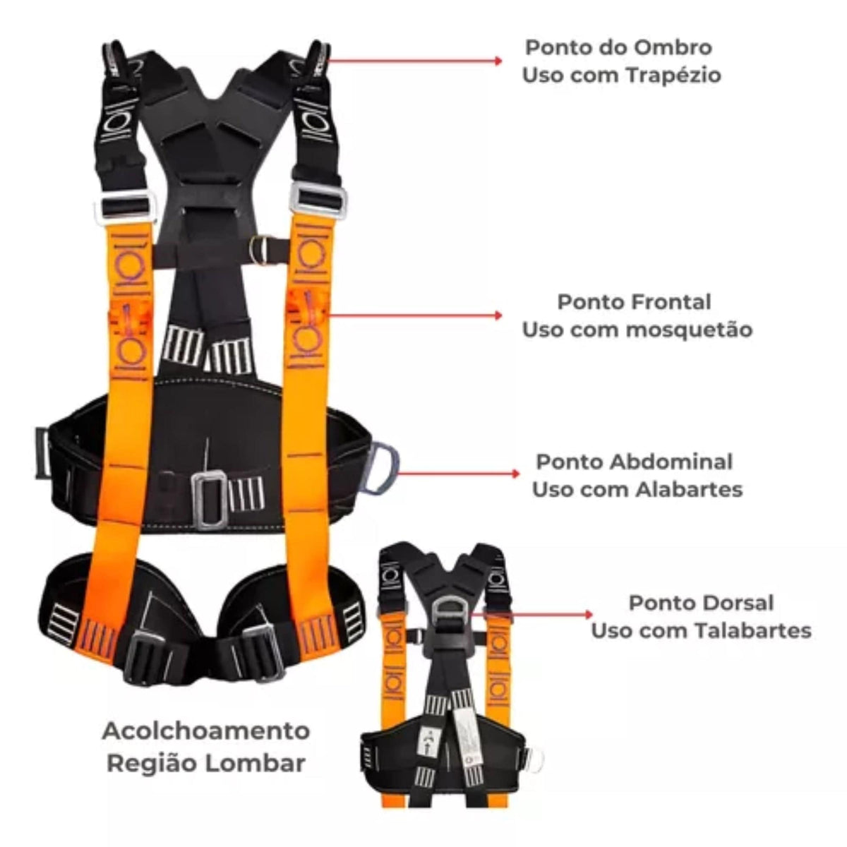 Cinto Paraquedista 7 Pontos + 1 Talabarte Posicionamento + 1 Talabarte Y
