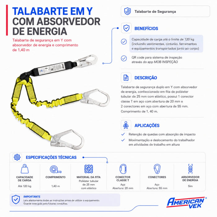 Cinturão de Altura 4 Pontos VIC20529 Com Talabarte Duplo Y ABS 55mm 1.4m VIC23605 - CA35613