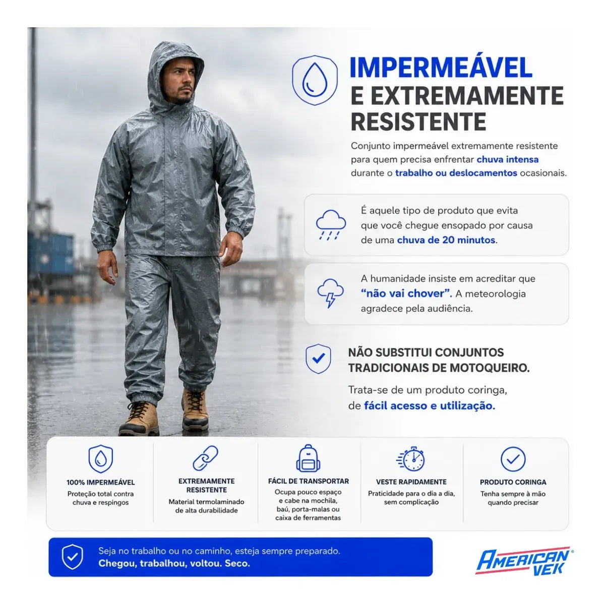 Conjunto Calça e Jaqueta Impermeável Termolaminada Aprovado para Chuva  - PA02594